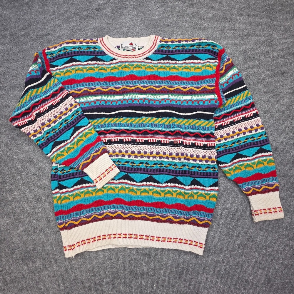 Vintage Florence Tricot 3D Knit Sweater Men's M Coogi Style Multicolor
